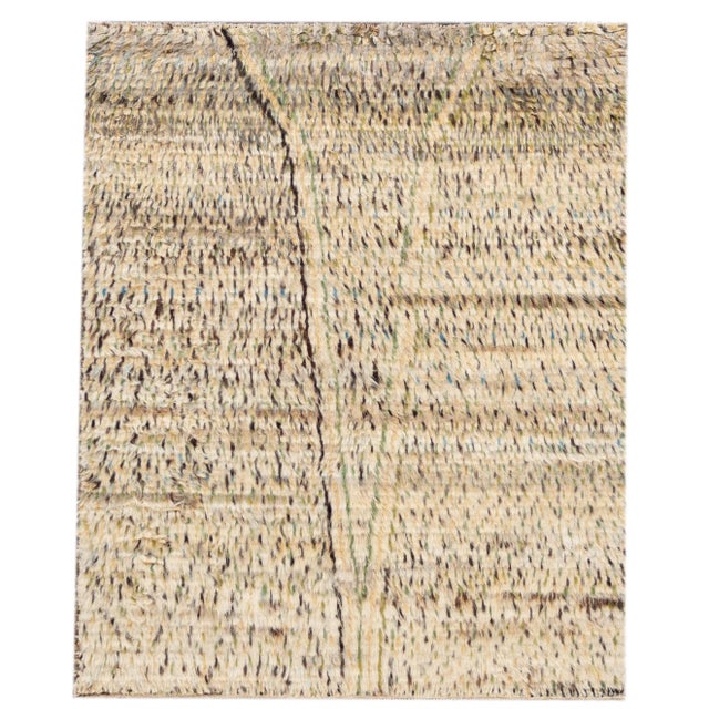 Beige 2020s Modern Beige Moroccan Style Wool Rug With Allover Design For Sale - Image 8 of 8