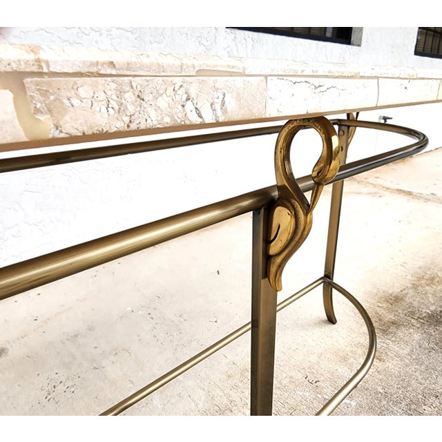 Regency Console Table Brass Swans Inlaid Onyx For Sale - Image 4 of 8