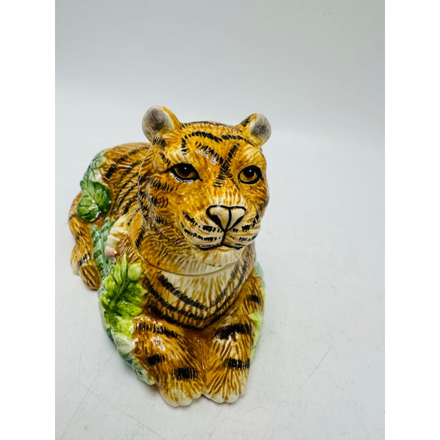 1980s Tiger Ceramic Covered Serving Dish For Sale - Image 5 of 7