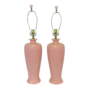 Vintage Mid Century Barbiecore Pink Ceramic Lamps- A Pair