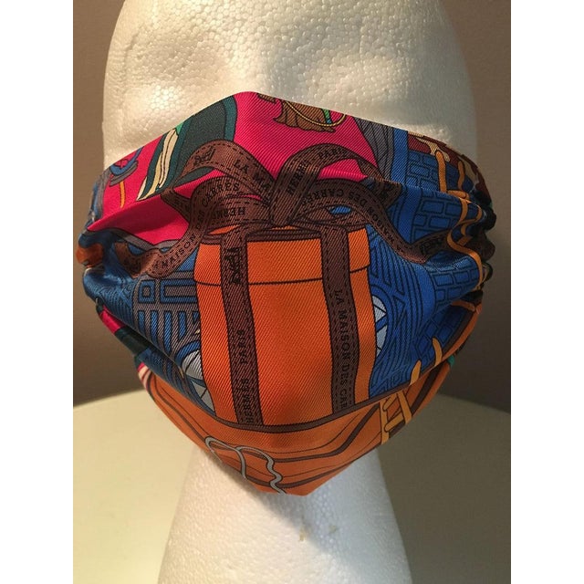 Gold Handmade Hermes La Maison Des Carres Silk Scarf Face Mask For Sale - Image 8 of 8