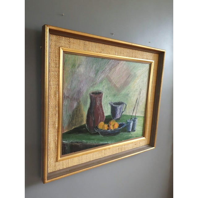 Mid-Century Modern Mid-Century Modern 'Fruit & Brushes' Swedish Expressive Still Life Oil Painting, Framed For Sale - Image 3 of 12