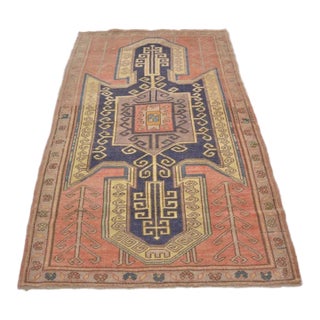 Handwoven Vintage Anatolian Rug With Faded Medallion Rug For Sale