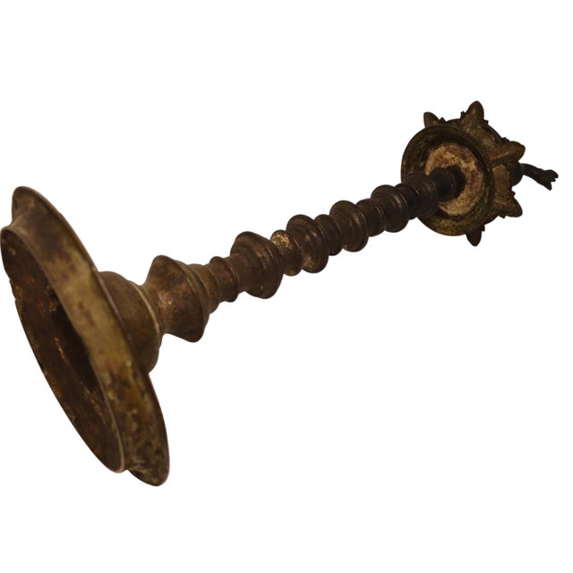 Large Antique Indian Brass Diya Samai Pooja Temple Oil Lamp, 1920s For Sale - Image 4 of 18