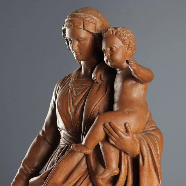 Modern Sculpture of Virgin Mary with Child in Terracotta For Sale - Image 4 of 12