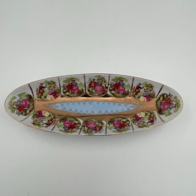 Tiffany Blue Mid 20th Century Royal Vienna Bavarian Gold & Porcelain Dish Fragonard Love Story Courting Couple For Sale - Image 8 of 11