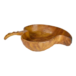 Mid 20th Century Hand Carved Solid Wood Large Size Leaf Shaped Bowl