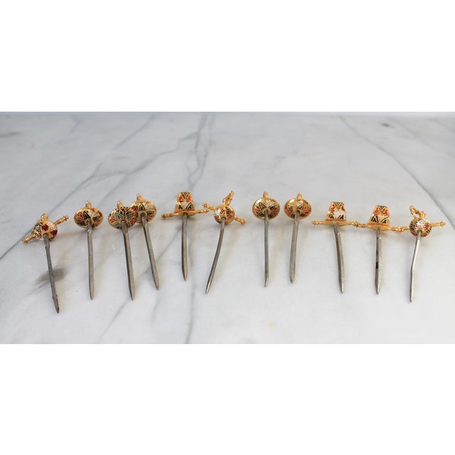 Toledo 1960s Vintage Spanish Toledo Brass Sword Cocktail Skewers Food Picks With Base For Sale - Image 4 of 10