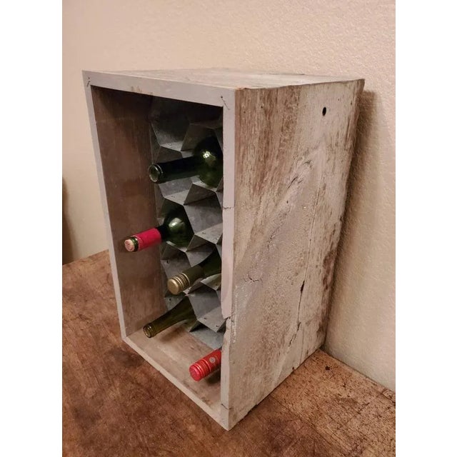 Shabby Chic Rustic Patinated Galvanized Steel Honeycomb & Wooden Case Fourteen Wine Bottle Holder Rack For Sale - Image 3 of 11