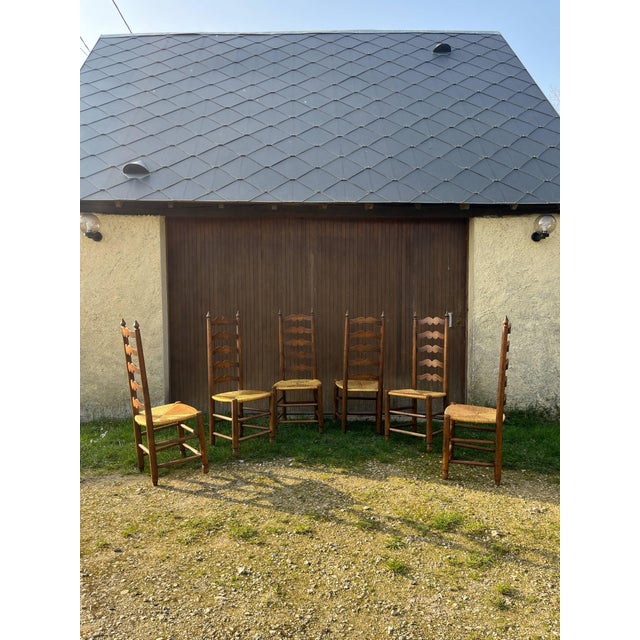 Vintage French Country Ladderback Chairs in Oak and Rush, 1960s, Set of 6 For Sale - Image 14 of 14