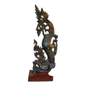 Vintage Burmese Pyinsa Rupa Chimeric Animal Carved Wood Sculpture