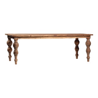 Reclaimed Elm Ball Leg Table For Sale