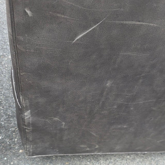 Charcoal Pair of Restoration Hardware 1950s Italian Shelter Charcoal Gray Distressed Leather Swivel Club Chairs For Sale - Image 8 of 13