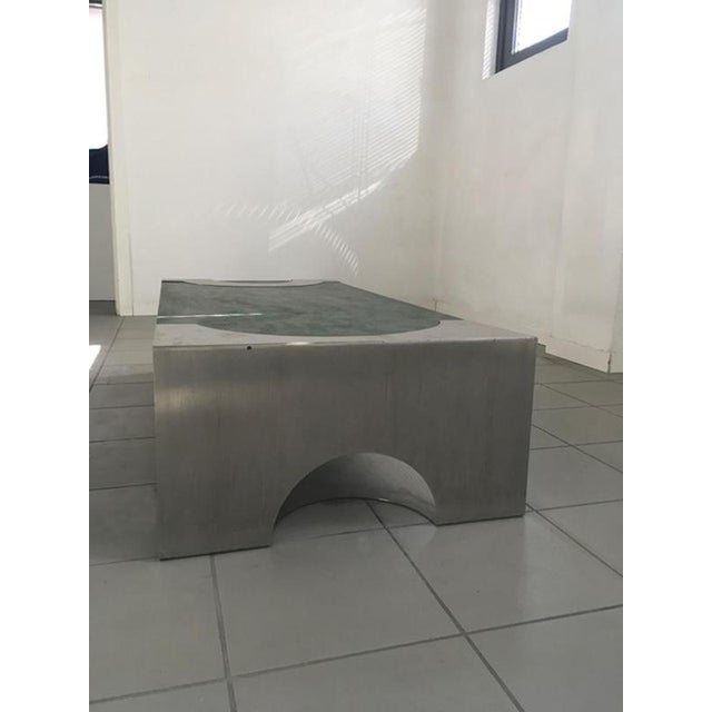 Post-Modern Green Patinated Wood and Stainless Steel Coffee Table, 1970s For Sale - Image 11 of 16