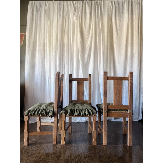 1960s Set of Six 1960s Rustic French Oak Dining Chairs With Rush Seats For Sale - Image 5 of 8