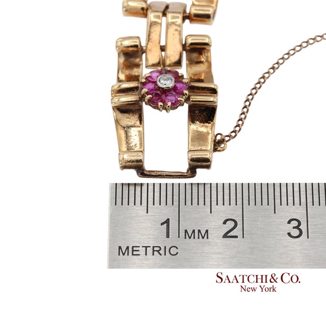 Vintage 0.15 Ct Natural Diamond and 1.20 Ct Ruby Bracelet in 14k Rose Gold For Sale - Image 11 of 12