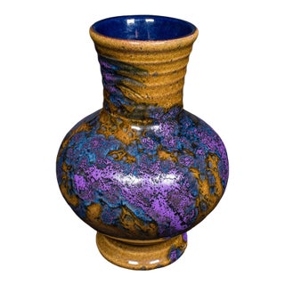 Vintage Fat Lava Posy Vase, German, Glazed Ceramic, Flower Pot, Mid Century For Sale