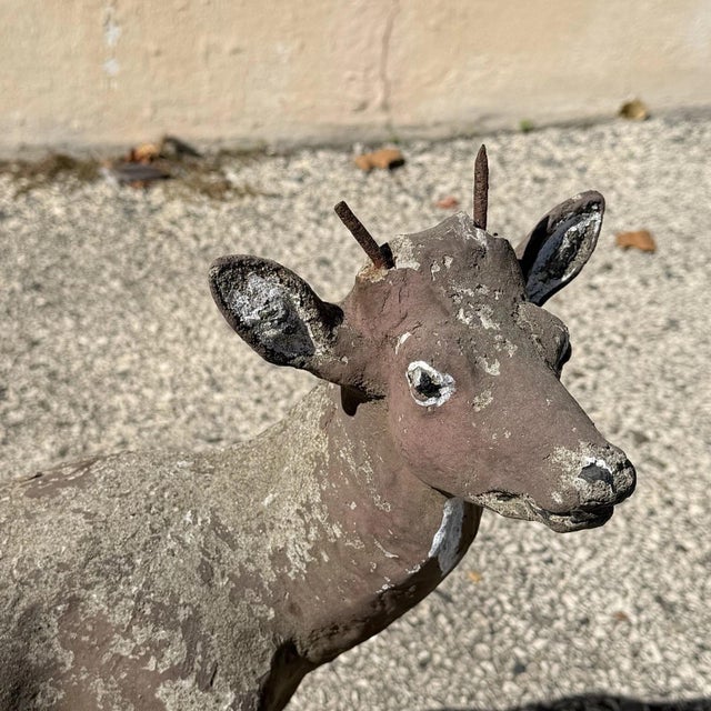Vintage French Standing Deer Small 19" Cement Concrete Stone Garden Statue For Sale - Image 4 of 16