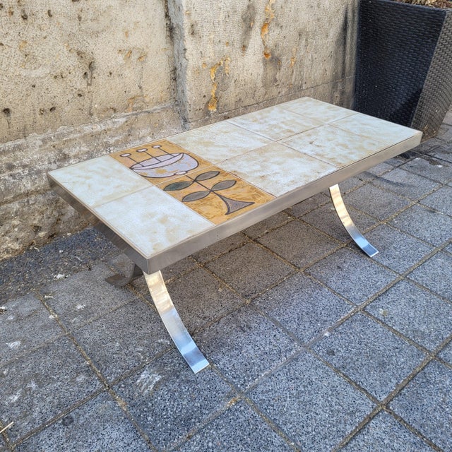Mid-Century Coffee Table in Ceramic and Chrome-Plated Steel by Jean Gregorieff for Roche Bobois, France, 1970s For Sale - Image 9 of 18