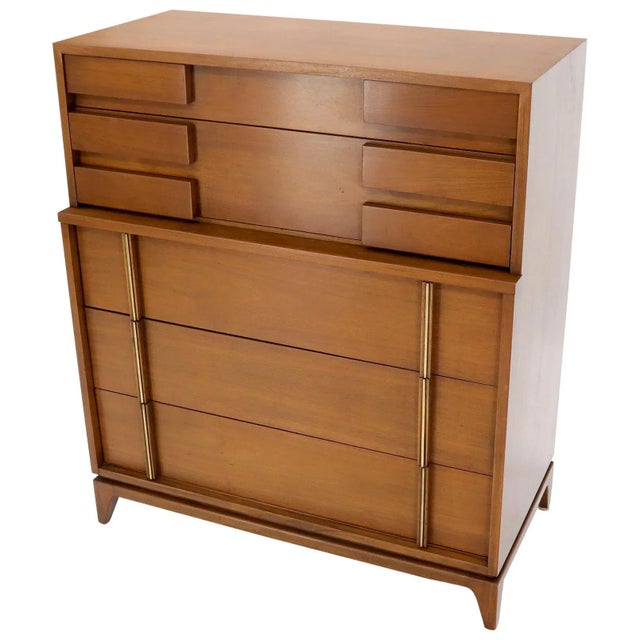 Mid-Century Modern Five Drawers High Chest Dresser with Brass Accents For Sale - Image 13 of 13