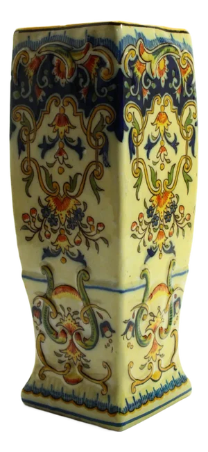 1898 Vieux Rouen Faience Polychrome Vase Old Rouen Desvres France