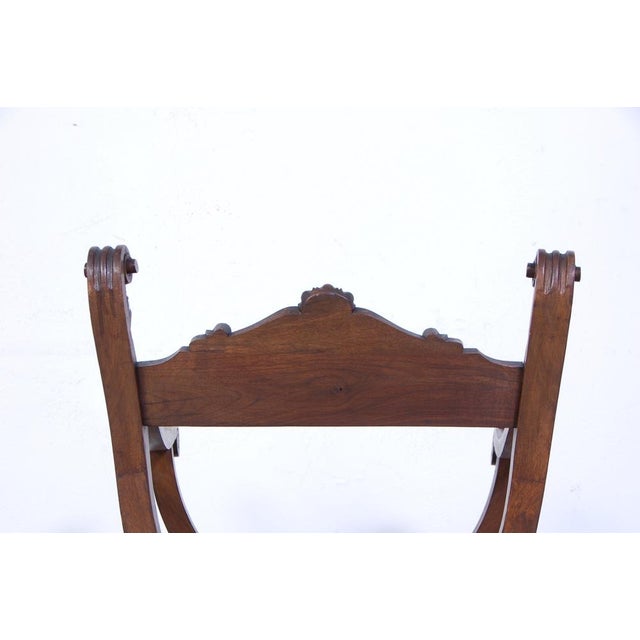 Wooden Savonarola Chair with Carved Armrest,s Late 1800s For Sale - Image 6 of 14