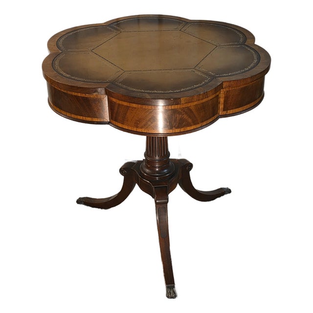 Cloverleaf (6-Lobed) Drum With Elaborate Inlay, Gilded Tooled Inset Leather Top, ca.1930s/40s, For Sale