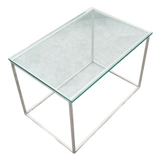 Mid Century Modern End Table Side Metal Glass Vintage Silver Rectangular MCM For Sale