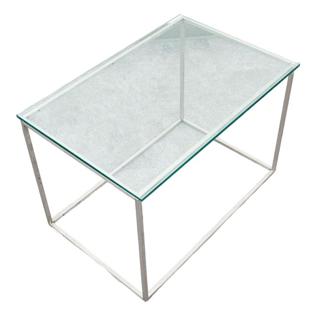 Mid Century Modern End Table Side Metal Glass Vintage Silver Rectangular MCM For Sale