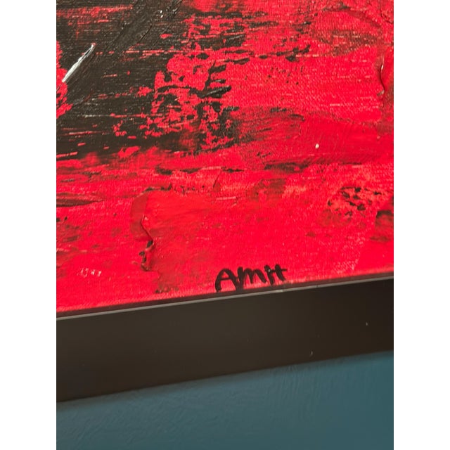 Mid 20th Century Amh, Red Composition, 1960s, Oil Painting on Canvas, Framed For Sale - Image 5 of 14