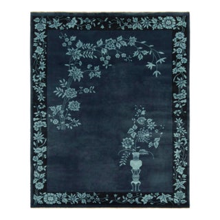Rug & Kilim Chinese Style Art Deco Rug in Blue Floral Patterns - 12'x18' For Sale