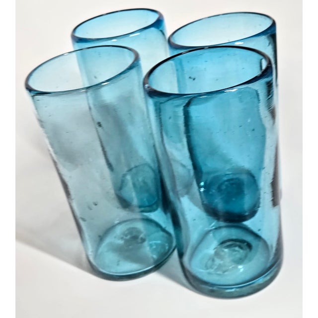 1990s Mediterranean Blue Blown Glass Tumblers- Set of Four For Sale - Image 5 of 11