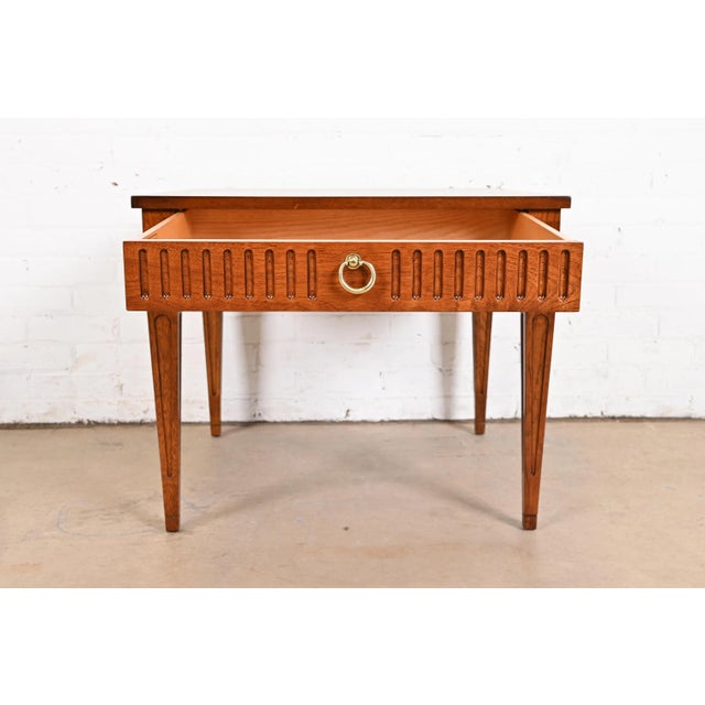 Baker Furniture French Regency Louis XVI Carved Walnut Tea Table or Occasional Side Table, Newly Refinished For Sale In South Bend - Image 6 of 12