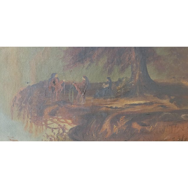 Very rare 19th century large oil painting depicting Indians on a clifside overlooking wonderful mountains and waterfalls....