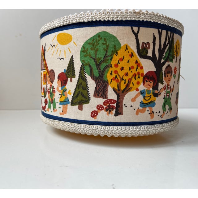 White Vintage Children's Room Pendant Light with Hansel and Gretel Fabric Shade, 1970s For Sale - Image 8 of 11