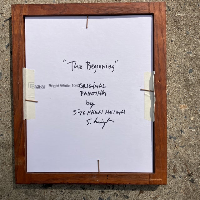 Contemporary Original Stephen Heigh Abstract Painting “The Beginning” Vintage Wood Frame For Sale - Image 4 of 5