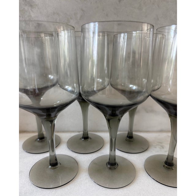 Mid 20th Century Set of 6 Vintage Orrefors Rhapsody Smoke Wine Glasses For Sale - Image 5 of 8