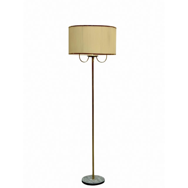 Cream Brass Floor Lamp with Pleated Fabric Shade and Marble Base, Italy, 1950s For Sale - Image 8 of 8