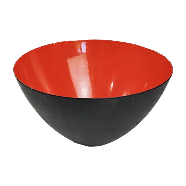 Large Mid-Century Danish Red Enamel Krenit Bowl by Herbert Krenchel, 1950s For Sale