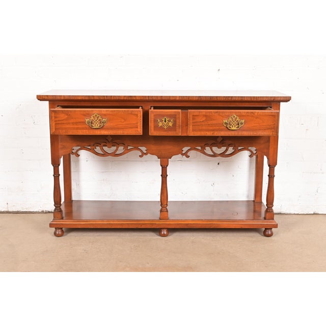 1980s Baker Furniture Georgian Carved Walnut Sideboard Buffet or Console Table For Sale - Image 5 of 15