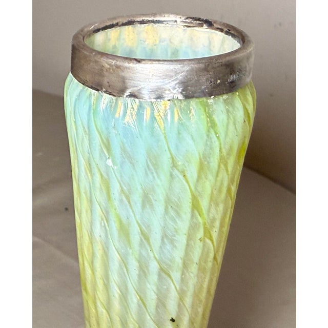 Antique Hand Blown Bohemian Kralik Glass Sterling Silver Mounted Iridescent Vase For Sale - Image 12 of 14