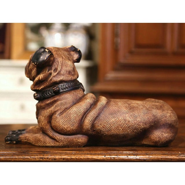 Brown Mid-Century French Terracotta Pug Dog Sculpture With Glass Eyes For Sale - Image 8 of 12