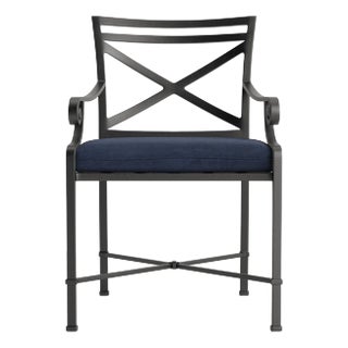 Brown Jordan Venetian Arm Chair, Textured Pewter frame with Fusion Neptune fabric For Sale