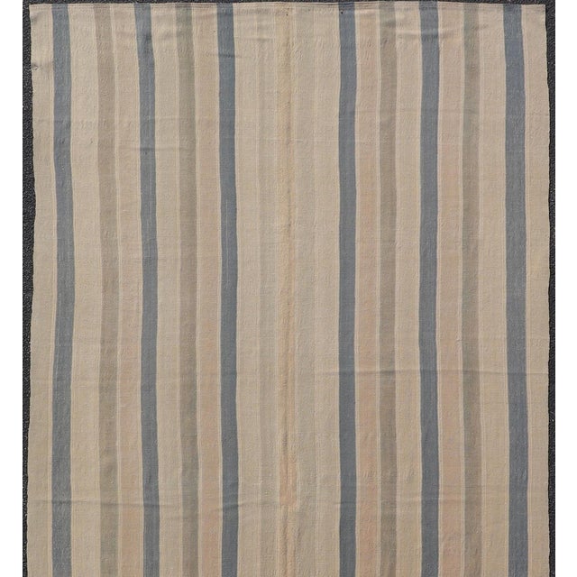Vintage Turkish Gallery Kilim With Soft Neutral Stripes in Blue and Sand For Sale In Atlanta - Image 6 of 12