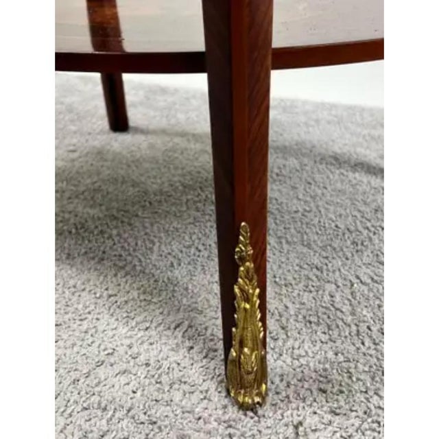 French Baroque Revival Style Oval Marquetry Side or End Table With Ormolu Accent For Sale - Image 11 of 16