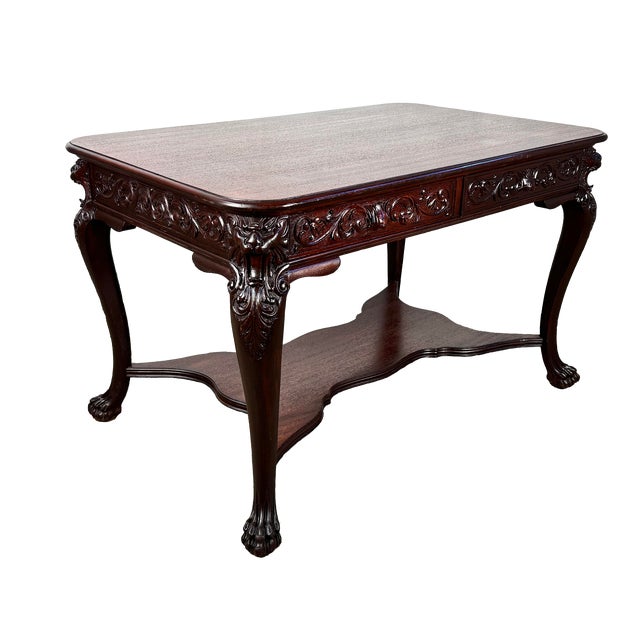 Rj Horner Style Carved Lion's Head Mahogany Partners Desk Writing Table For Sale
