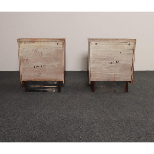 Brown Pair of Mid-Century Modern Stained Mahogany and Brass Two-Drawer Nightstands For Sale - Image 8 of 18