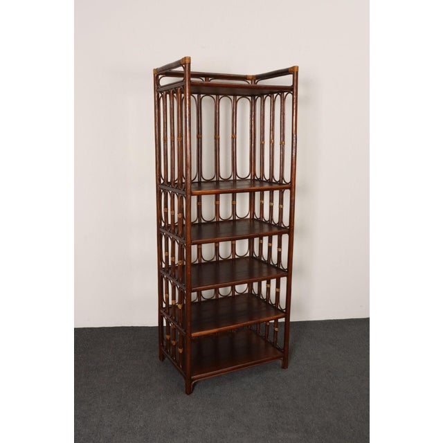 1970s Vintage French Stained Bamboo and Rattan Six Tier Open Etagere / Bookshelf For Sale - Image 5 of 18