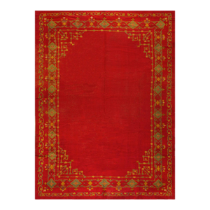 Jaw-Dropping Red Open Field Allover-Geometric Design Antique Turkish Decorative Oushak Rug