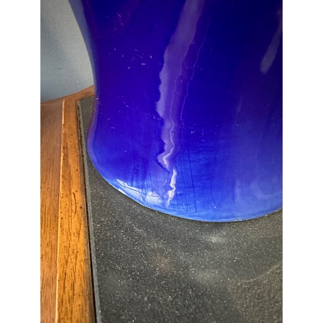 1970s 1970s Pair of Ginger Jar Shaped Ceramic Lamps in Cobalt Blue by Cn Burman For Sale - Image 5 of 10